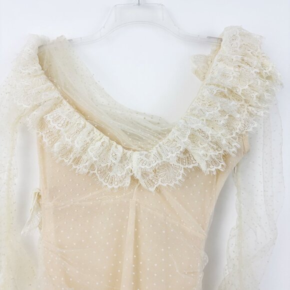 House of CB Sorrel Ivory Lace Frill Mini Dress Size M Off Shoulder Sexy Ruffles - Picture 8 of 13